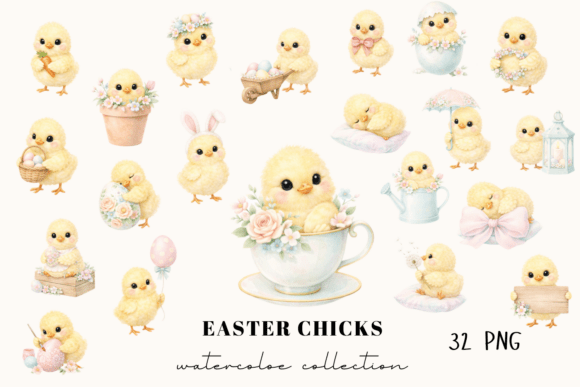 Elevating Spring Design with the Easter Chicks Watercolor Clipart Set