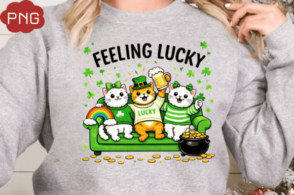 St Patrick’s Day Cat Feeling Lucky PNG